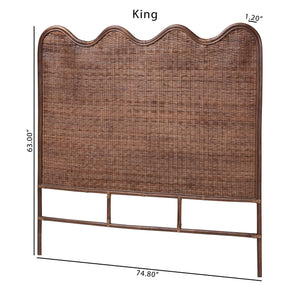 Baxton Studio Bali & Pari Einya Handwoven Rattan Headboard Scalloped Boho Coastal Bedroom Accent 74.8W x 1.2D x 63H WS240-Coffee Bean/Rattan-HB-King