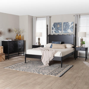Baxton Studio Baxton Studio Brantley Rubberwood Farmhouse Bedroom Set with Spindle Headboard and Storage Lesedi-4PC Bedroom Set-Black-King-2NS