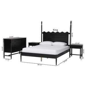 Baxton Studio Baxton Studio Brantley Rubberwood Farmhouse Bedroom Set with Spindle Headboard and Storage Lesedi-4PC Bedroom Set-Black-King-2NS