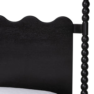 Baxton Studio Baxton Studio Brantley Rubberwood Farmhouse Bedroom Set with Spindle Headboard and Tapered Legs Lesedi-4PC Bedroom Set-Black-Queen-2NS