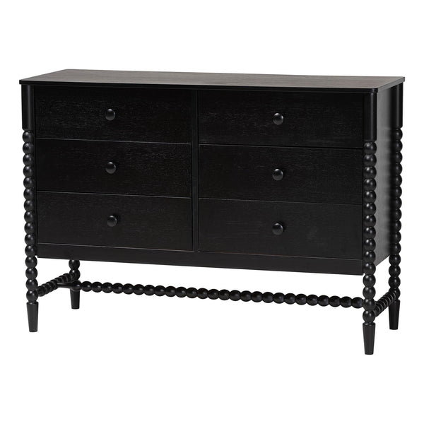 Baxton Studio Baxton Studio Brantley Spindle Farmhouse Bedroom Set Rubberwood Frame with Ample Storage King Size Lesedi-4PC Bedroom Set-Black-King-1NS