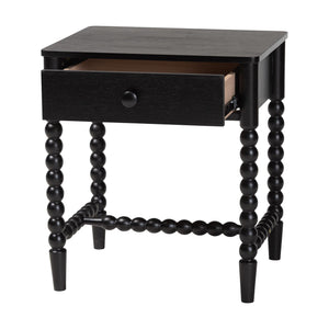 Baxton Studio Baxton Studio Brantley Rubberwood Farmhouse Nightstand with Spindle Frame and Open Base MG9025-Black-NS