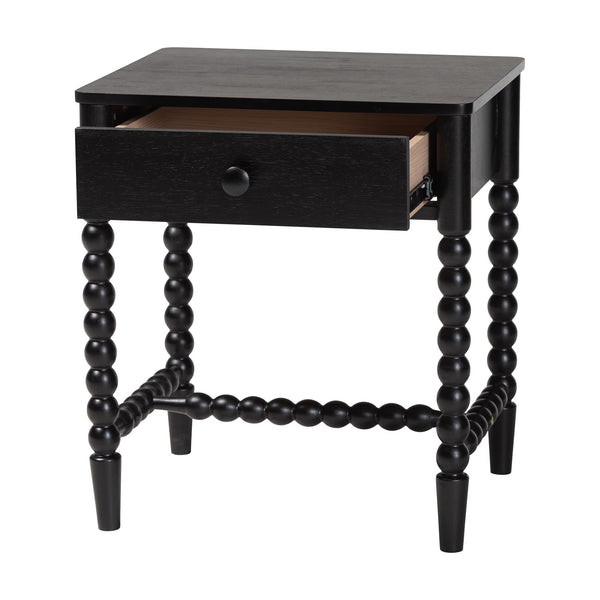 Baxton Studio Baxton Studio Brantley Rubberwood Farmhouse Nightstand with Spindle Frame and Open Base MG9025-Black-NS