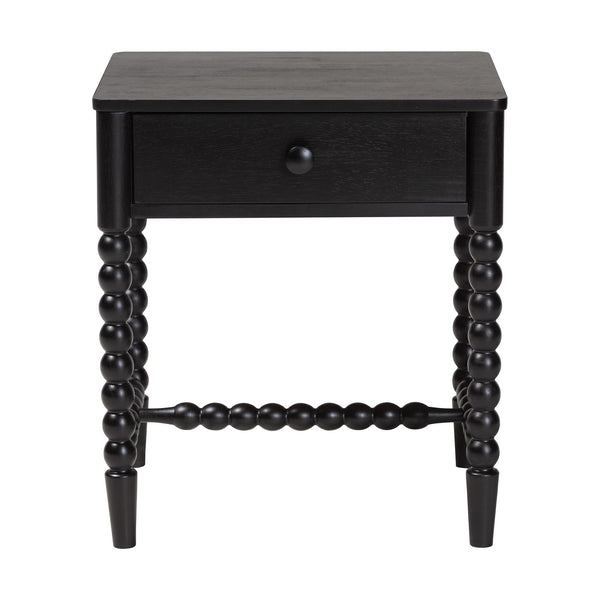 Baxton Studio Baxton Studio Brantley Rubberwood Farmhouse Nightstand with Spindle Frame and Open Base MG9025-Black-NS
