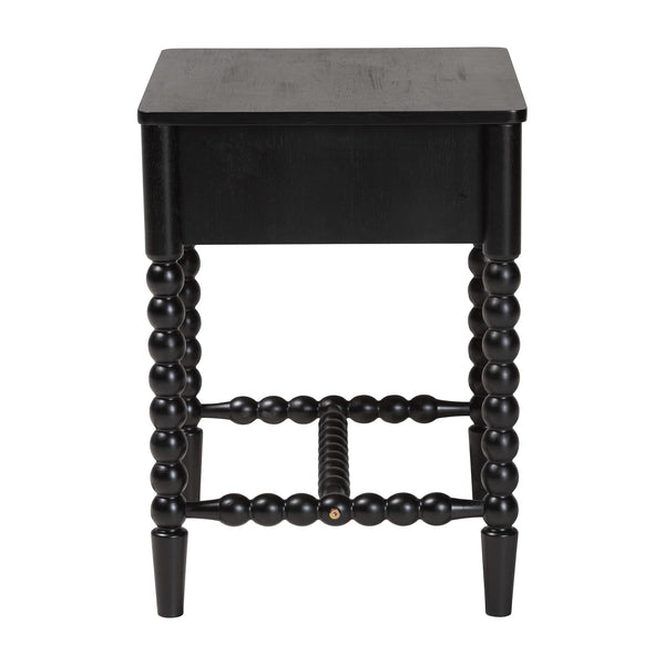 Baxton Studio Baxton Studio Brantley Rubberwood Farmhouse Nightstand with Spindle Frame and Open Base MG9025-Black-NS