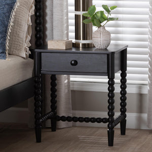 Baxton Studio Baxton Studio Brantley Rubberwood Farmhouse Nightstand with Spindle Frame and Open Base MG9025-Black-NS