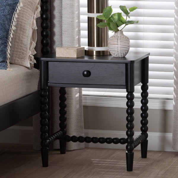 Baxton Studio Baxton Studio Brantley Rubberwood Farmhouse Nightstand with Spindle Frame and Open Base MG9025-Black-NS
