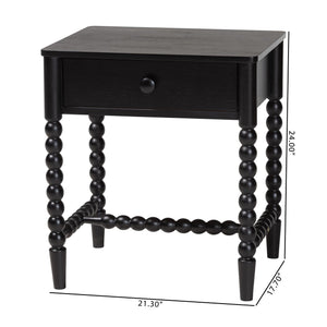 Baxton Studio Baxton Studio Brantley Rubberwood Farmhouse Nightstand with Spindle Frame and Open Base MG9025-Black-NS