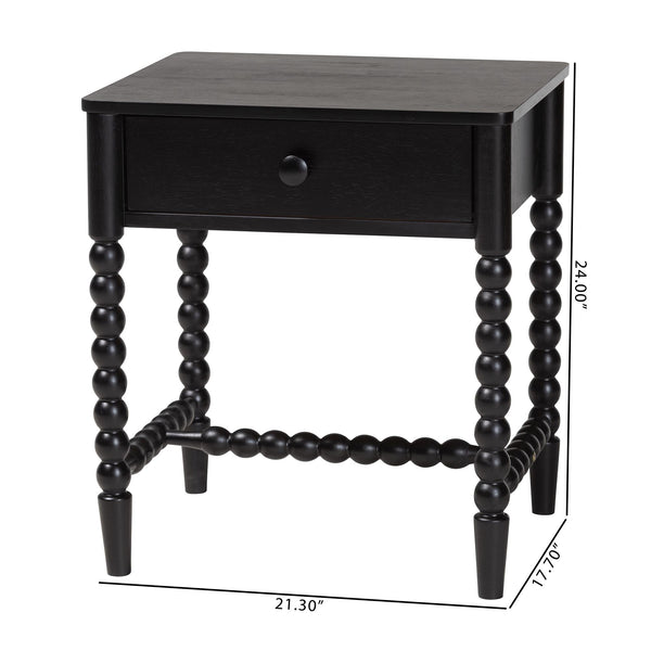 Baxton Studio Baxton Studio Brantley Rubberwood Farmhouse Nightstand with Spindle Frame and Open Base MG9025-Black-NS