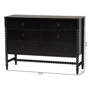 Baxton Studio Baxton Studio Brantley Rubberwood Farmhouse 6-drawer Dresser with Spindle Frame for Bedroom MG9025-Black-6DW-Dresser