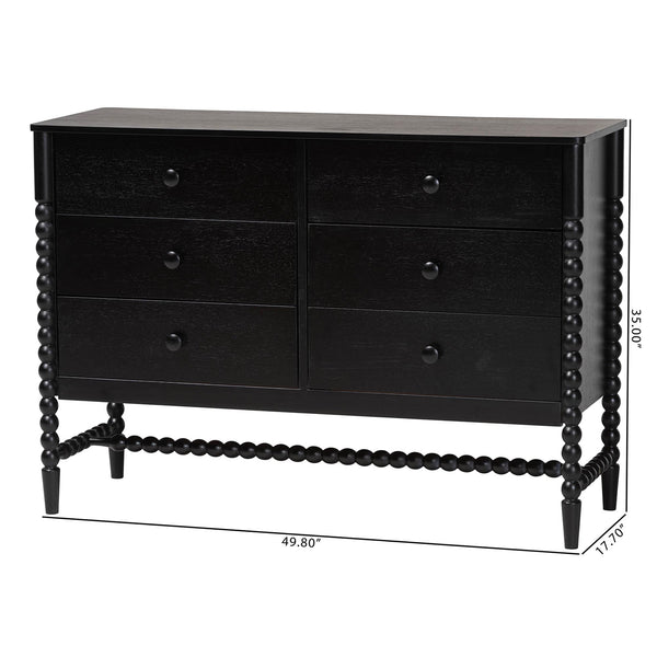 Baxton Studio Baxton Studio Brantley Rubberwood Farmhouse 6-drawer Dresser with Spindle Frame for Bedroom MG9025-Black-6DW-Dresser