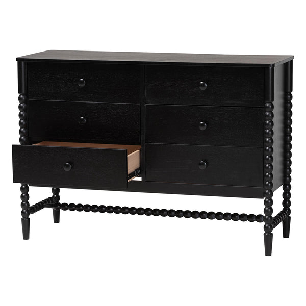 Baxton Studio Baxton Studio Brantley Rubberwood Farmhouse 6-drawer Dresser with Spindle Frame for Bedroom MG9025-Black-6DW-Dresser