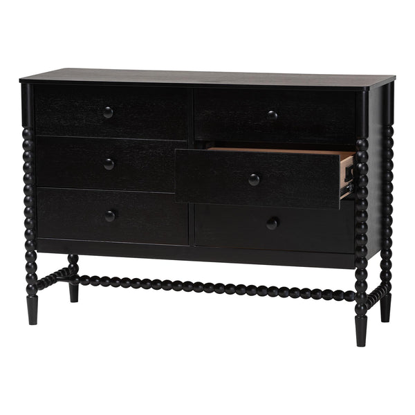 Baxton Studio Baxton Studio Brantley Rubberwood Farmhouse 6-drawer Dresser with Spindle Frame for Bedroom MG9025-Black-6DW-Dresser
