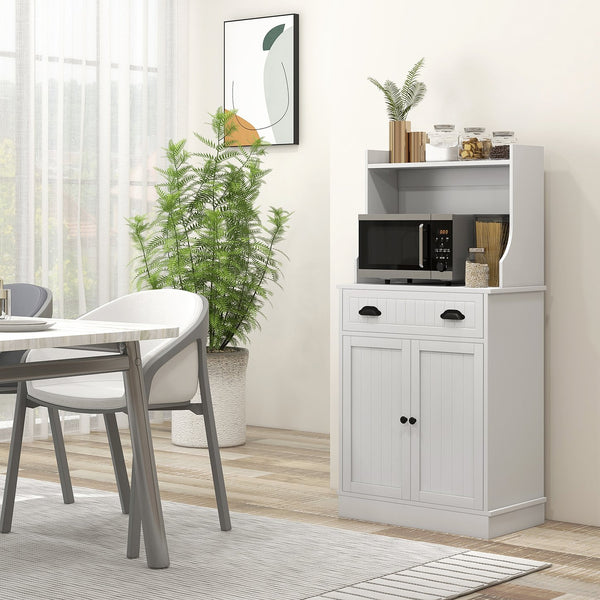 English Elm Homcom Microwave Cabinet Buffet With Adjustable Shelves, Storage Drawer & Space-Saving Design In White W2225P200860