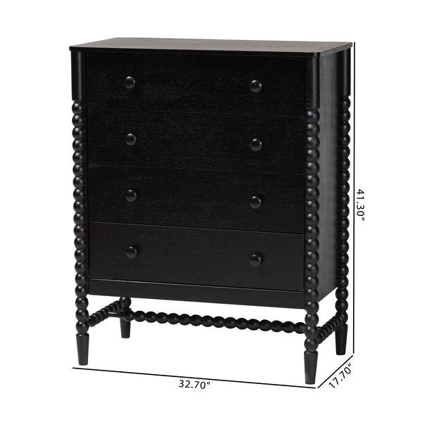 Baxton Studio Baxton Studio Brantley Rubberwood Farmhouse 4-drawer Chest with Spindle Frame for Bedroom MG9025-Black-4DW-Chest