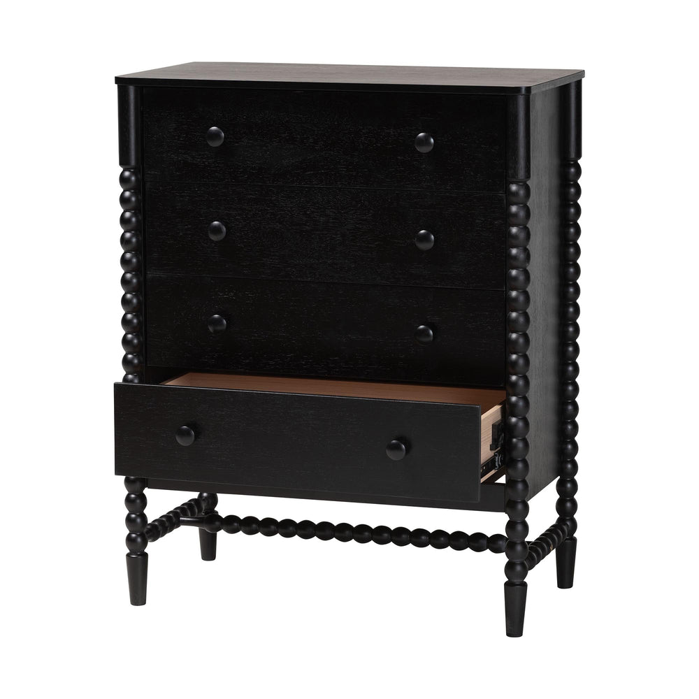 Baxton Studio Baxton Studio Brantley Rubberwood Farmhouse 4-drawer Chest with Spindle Frame for Bedroom MG9025-Black-4DW-Chest