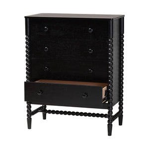 Baxton Studio Baxton Studio Brantley Rubberwood Farmhouse 4-drawer Chest with Spindle Frame for Bedroom MG9025-Black-4DW-Chest