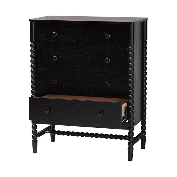Baxton Studio Baxton Studio Brantley Rubberwood Farmhouse 4-drawer Chest with Spindle Frame for Bedroom MG9025-Black-4DW-Chest