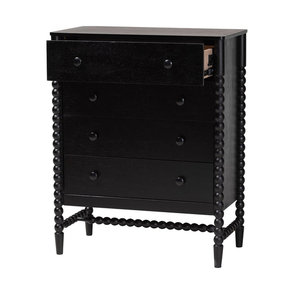 Baxton Studio Baxton Studio Brantley Rubberwood Farmhouse 4-drawer Chest with Spindle Frame for Bedroom MG9025-Black-4DW-Chest