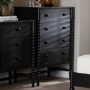 Baxton Studio Baxton Studio Brantley Rubberwood Farmhouse 4-drawer Chest with Spindle Frame for Bedroom MG9025-Black-4DW-Chest