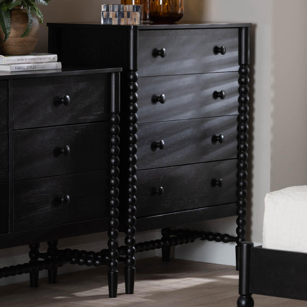 Baxton Studio Baxton Studio Brantley Rubberwood Farmhouse 4-drawer Chest with Spindle Frame for Bedroom MG9025-Black-4DW-Chest