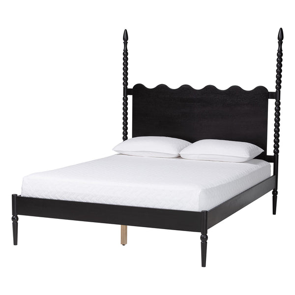 Baxton Studio Baxton Studio Brantley Rubberwood Spindle Bed Scalloped Headboard Farmhouse Charm Queen Size MG0110-6-Black-Queen