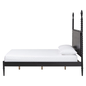 Baxton Studio Baxton Studio Brantley Rubberwood Spindle Bed Scalloped Headboard Farmhouse Charm Queen Size MG0110-6-Black-Queen
