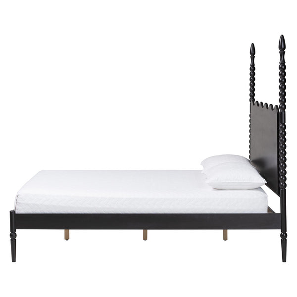 Baxton Studio Baxton Studio Brantley Rubberwood Spindle Bed Scalloped Headboard Farmhouse Charm Queen Size MG0110-6-Black-Queen