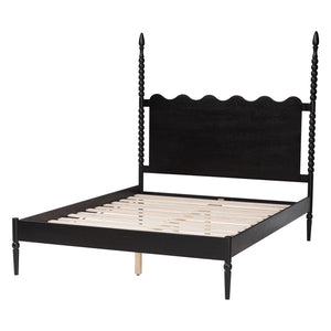 Baxton Studio Baxton Studio Brantley Rubberwood Spindle Bed Scalloped Headboard Farmhouse Charm Queen Size MG0110-6-Black-Queen