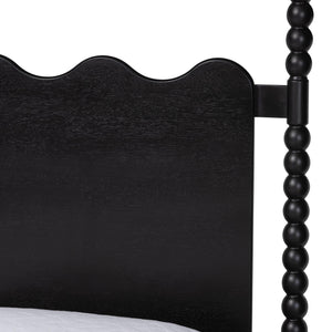 Baxton Studio Baxton Studio Brantley Rubberwood Spindle Bed Scalloped Headboard Farmhouse Charm Queen Size MG0110-6-Black-Queen