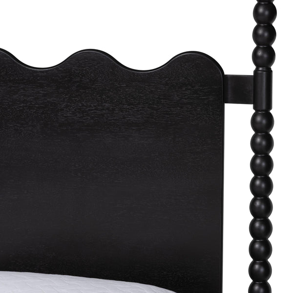 Baxton Studio Baxton Studio Brantley Rubberwood Spindle Bed Scalloped Headboard Farmhouse Charm Queen Size MG0110-6-Black-Queen