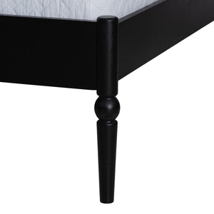Baxton Studio Baxton Studio Brantley Rubberwood Spindle Bed Scalloped Headboard Farmhouse Charm Queen Size MG0110-6-Black-Queen