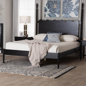 Baxton Studio Baxton Studio Brantley Rubberwood Spindle Bed Scalloped Headboard Farmhouse Charm Queen Size MG0110-6-Black-Queen