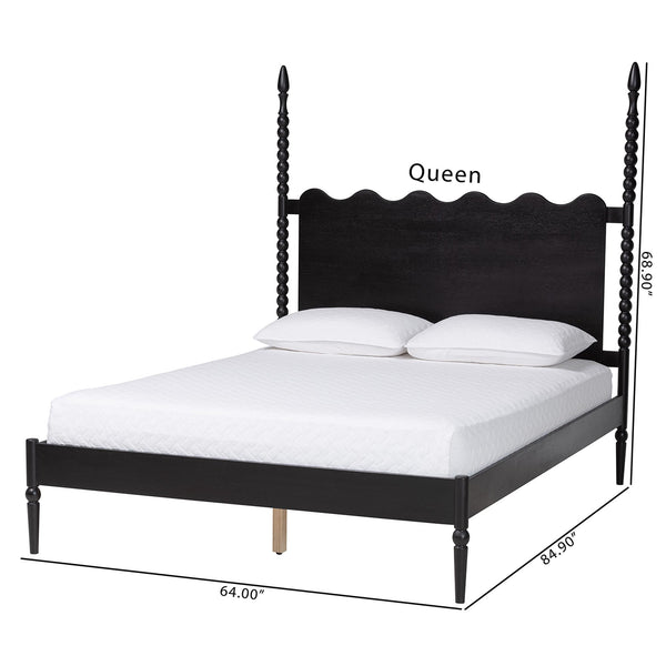 Baxton Studio Baxton Studio Brantley Rubberwood Spindle Bed Scalloped Headboard Farmhouse Charm Queen Size MG0110-6-Black-Queen