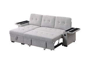 English Elm Ashlyn Sleeper Sectional with Storage Chaise Usb Charging Pocket Coil Woven Fabric B061S00950