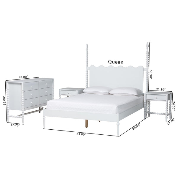 Baxton Studio Baxton Studio Brantley Rubberwood Farmhouse Bedroom Set with Spindle Headboard No Box Spring Lesedi-4PC Bedroom Set-White-King-2NS