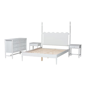 Baxton Studio Baxton Studio Brantley Rubberwood Farmhouse Bedroom Set with Spindle Headboard No Box Spring Lesedi-4PC Bedroom Set-White-King-2NS