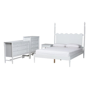 Baxton Studio Baxton Studio Brantley Rubberwood Farmhouse Bedroom Set with Spindle Scalloped Headboard Queen Size Lesedi-4PC Bedroom Set-White-Queen-1NS