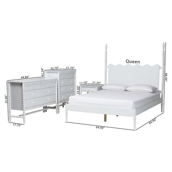 Baxton Studio Baxton Studio Brantley Rubberwood Farmhouse Bedroom Set with Spindle Scalloped Headboard Queen Size Lesedi-4PC Bedroom Set-White-Queen-1NS