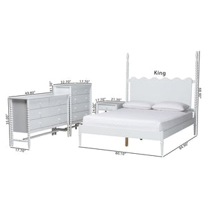 Baxton Studio Baxton Studio Brantley Rubberwood Farmhouse Bedroom Set with Spindle Scalloped Headboard Queen Size Lesedi-4PC Bedroom Set-White-Queen-1NS