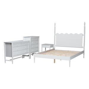 Baxton Studio Baxton Studio Brantley Rubberwood Farmhouse Bedroom Set with Spindle Scalloped Headboard Queen Size Lesedi-4PC Bedroom Set-White-Queen-1NS