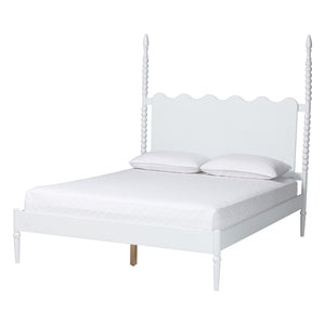 Baxton Studio Baxton Studio Brantley Rubberwood Farmhouse Bedroom Set with Spindle Scalloped Headboard Queen Size Lesedi-4PC Bedroom Set-White-Queen-1NS