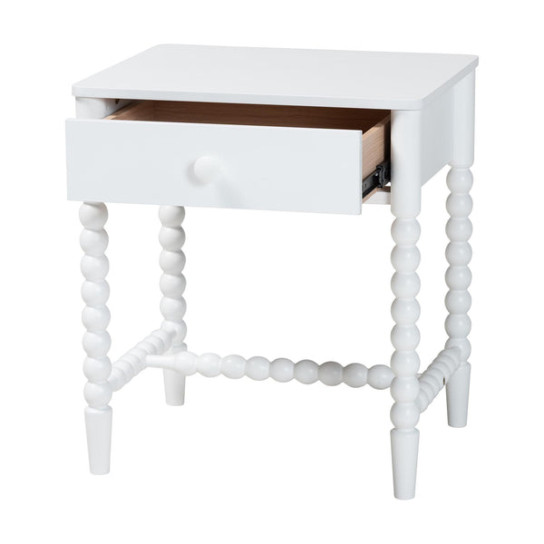 Baxton Studio Baxton Studio Brantley Rubberwood Farmhouse Nightstand with Spindle Frame and Tapered Legs MG9025-White-NS