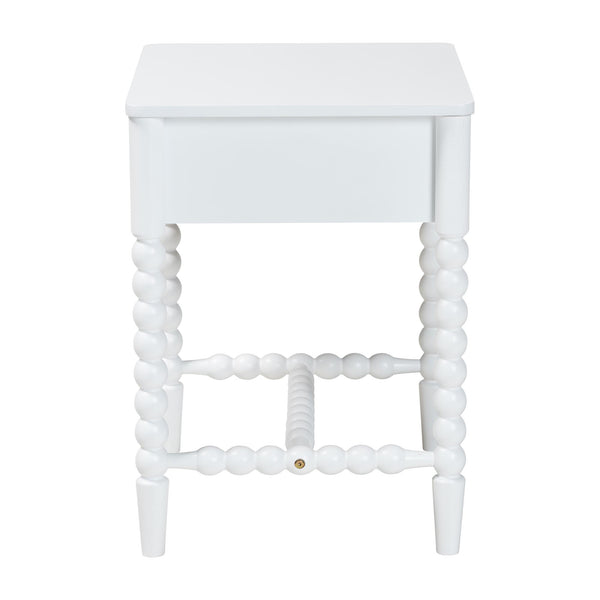 Baxton Studio Baxton Studio Brantley Rubberwood Farmhouse Nightstand with Spindle Frame and Tapered Legs MG9025-White-NS