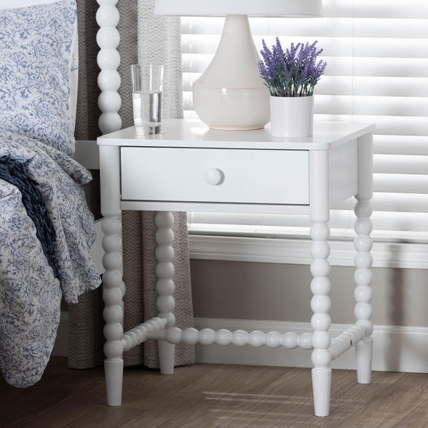 Baxton Studio Baxton Studio Brantley Rubberwood Farmhouse Nightstand with Spindle Frame and Tapered Legs MG9025-White-NS