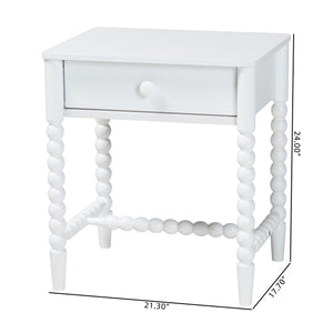 Baxton Studio Baxton Studio Brantley Rubberwood Farmhouse Nightstand with Spindle Frame and Tapered Legs MG9025-White-NS