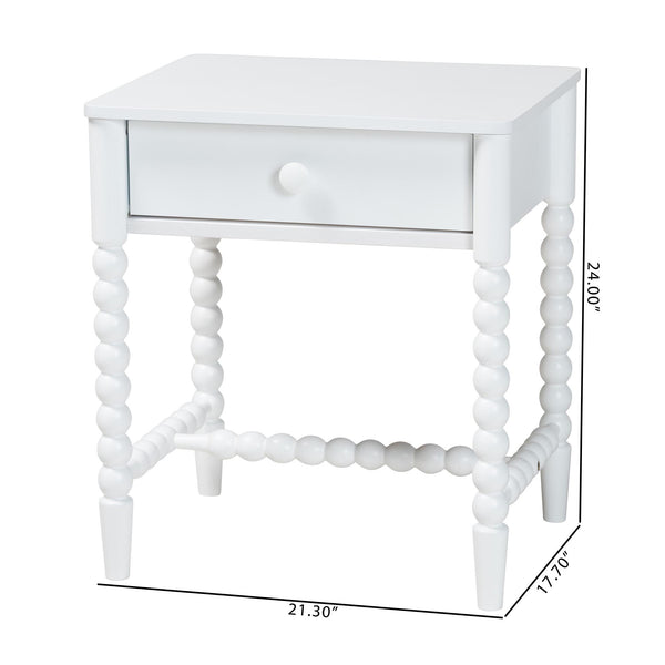 Baxton Studio Baxton Studio Brantley Rubberwood Farmhouse Nightstand with Spindle Frame and Tapered Legs MG9025-White-NS
