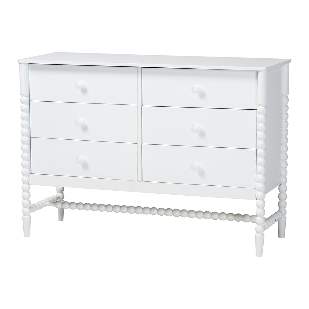 Baxton Studio Baxton Studio Brantley 6-drawer Rubberwood Farmhouse Dresser with Spindle Frame for Bedroom MG9025-White-6DW-Dresser
