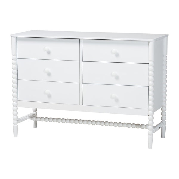 Baxton Studio Baxton Studio Brantley 6-drawer Rubberwood Farmhouse Dresser with Spindle Frame for Bedroom MG9025-White-6DW-Dresser