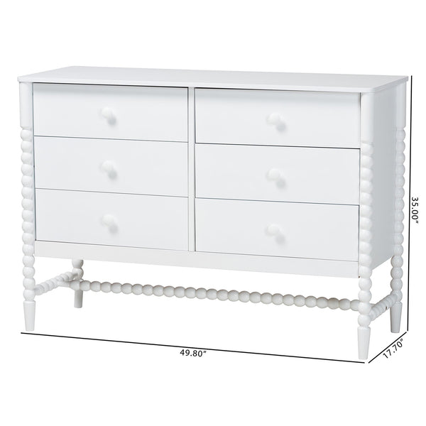 Baxton Studio Baxton Studio Brantley 6-drawer Rubberwood Farmhouse Dresser with Spindle Frame for Bedroom MG9025-White-6DW-Dresser
